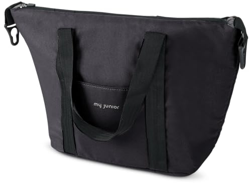 my junior® NOAX² Wickeltasche | große, praktische Tasche mit Schultergurt und Befestigungshaken am Griff für Deinen 2-in1-Kinderwagen NOAX² in City Noir