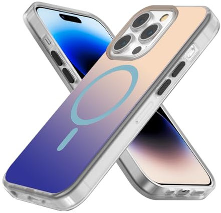 AUROX Magnetic Case for iPhone 14 Pro Case, Compatible with MagSafe, Shockproof Military-Grade Protection Phone Case, Iridescent Translucent Matte Slim Protective Phone Cover, Gradient Blue