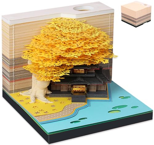 3D Baumhaus Memo Pad, 3D Notizblock, 3D-Notizblöcke, Kalender 3D Memo Pad, 3D Notizblock Papier Schnitzen Geschenk, 3D-Haftnotizen, Haftnotizen Desktop-Ornament für Büro/Lesezimmer (Gelb)