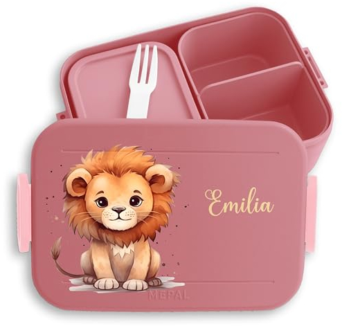 Kinder Bento Box Midi Lunchbox für Mepal Bentobox - Löwen - Brotbox Löwe Vesperbox König der Tiere I Leu I Zootiere - 900 ml - Rosa - brotdose junge schule brotzeitbox mädchen kita lion loewen