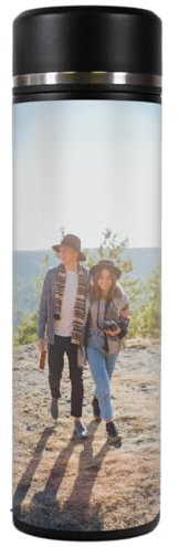 Personalisierte Thermosflasche von Dottie Bottle - Trinkflasche Lotty mit eigenem Motiv bedrucken - Schwarze, auslaufsichere Trinkflasche aus Edelstahl