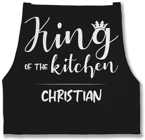 Geschenk mit Namen personalisiert by Shirtracer - Schürze - Kochschürze Herren Männer - King of the Kitchen mit Name I Geschenk Kochen I Geschenk für Köche