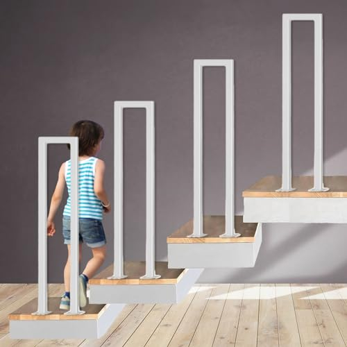 OVLRIJP Ringhiera per Scale Interne, Ringhiera in Ferro, Corrimano per Scale Interne, Ringhiera a Forma di U con Rivestimento Zincato, Corrimano a U per Soffitta, Veranda, Corridoio, 75cm/Bianco