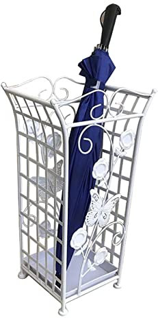 Porte-parapluies Support de Parapluie en métal rétro, Porte-Parapluie rectangulaire à décor de Papillon avec bac d'égouttage, Organisateur de Clubs de Golf de Cannes (Couleur : Blanc)
