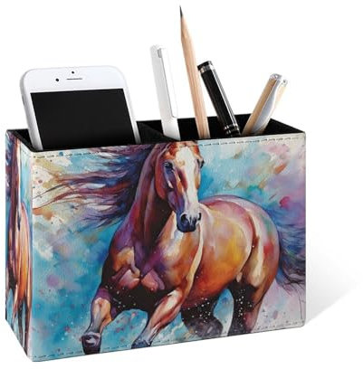 Famame Pot à crayons en cuir coloré en forme de cheval aquarelle pour bureau, bureau et maison