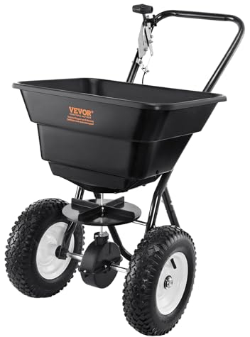 VEVOR 36,29 kg Dünger Streuwagen Saatgutstreuer mit 12-Zoll-Rädern, Stahlspießbelüfter Düngerstreuer, Gartensämaschine & Salzstreuer, für Wohngebäude, Bauernhöfe, Schwieriges Gelände Schwarz
