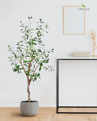 Leflos 120cm Indoor Oliviers réalistes, Arbres artificiels pour l'intérieur Uniquement, avec Tronc Vivant, Branche Ajustable et Olives dodues, 2 pièces