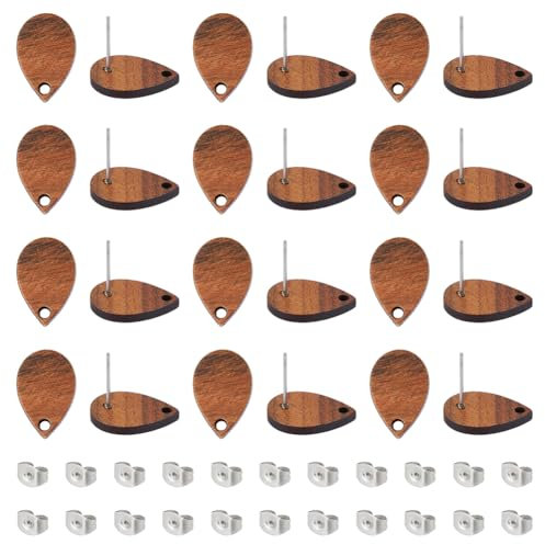 UNICRAFTALE 15 Paar Walnussholz Ohrstecker Tropfen Vintage Walnussholz DIY Ohrstecker Ohrring Zubehör 0.7mm Stift Walnussholz Ohrringpfosten Mit Ohrringmuttern Für Ohrringen Schmuckherstellung