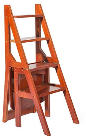 Klapptreppe Faltbare Holzleiter Stuhl Multifunktions Faltbar Bibliothek Home Office Regal Leiter Rot