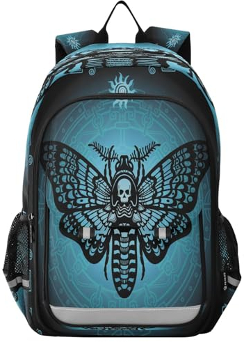 Totenkopf Sugar Skull Butterfly Rucksack Schultasche Leichter Laptop-Rucksack Student Reise Tagesrucksack Happy Halloween Gothic mit reflektierenden Streifen, multi