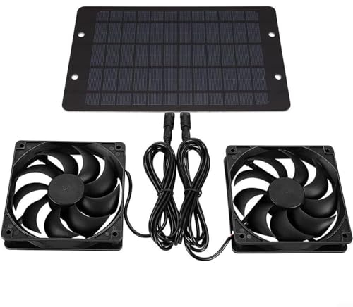 FUBESK Solar Ventilator, Solarbetriebener Ventilator, 10W 12V Wasserdichter Dual-Abluftventilator für Kleine Hühnerställe, Gewächshäuser, Schuppen, Haustier Häuser, Fenster Auspuff