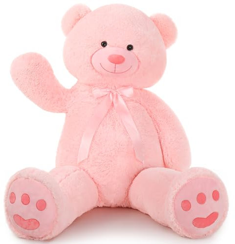 MorisMos Orso Peluche Gigante Rosa 150cm, Kawaii Orsetto di Peluche Grande Morbido, XXL Orsacchiotto Giganti con Fiocco Carino Regalo San Valentino per Bambini Fidanzata Donna Compleanno