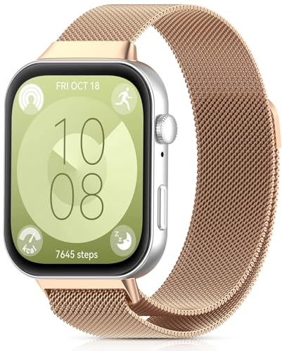 CHANRASI Metallo Cinturini Compatibile con Huawei Watch Fit 4/Fit 4 Pro/Fit 3 Cinturino Donna,Cinturino Maglia Regolabili Magnetiche per Huawei Watch Fit 3 Oro rosa