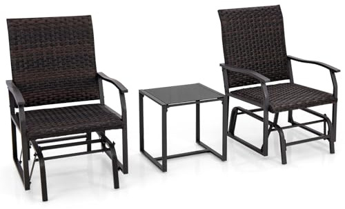 LIFEZEAL 3 TLG. Gartenmöbel-Set, Balkonmöbel Set Polyrattan mit Gartentisch & 2 Schaukelstühle, Wetterfest Lounge Set Gartensitzgruppe Outdoor für Balkon, Terrasse, Hof
