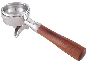 Kafvalubre 58mm Double Spout Portafilter Compatible with La Marzocco Espresso Machine Stainless Steel Espresso Portafilter with Double Shot Filter Basket Espresso Accessories-Handle Wooden