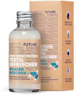 Future Stories Textilerfrischer, 50 ml Lösung für 1 L Wasser, Refresh-Spray, Geruchsentferner, Weißer Moschus