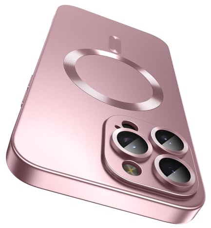 LEKEVO Magnetic for iPhone 16 Pro Max Case [Compatible with MagSafe][Built-in Camera Lens Protector] Slim Soft Silicone Bumper Shockproof Metallic Luster Phone Case (Rose Gold)