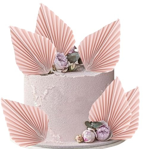6 Stück Papier Palmen Fächer Tortendeko Palme Speer Blätter Fan Kuchen Deko Handwerk DIY Backformen Cake Topper für Geburtstag Party Hochzeit Party Kuchen Dekoration Rosa