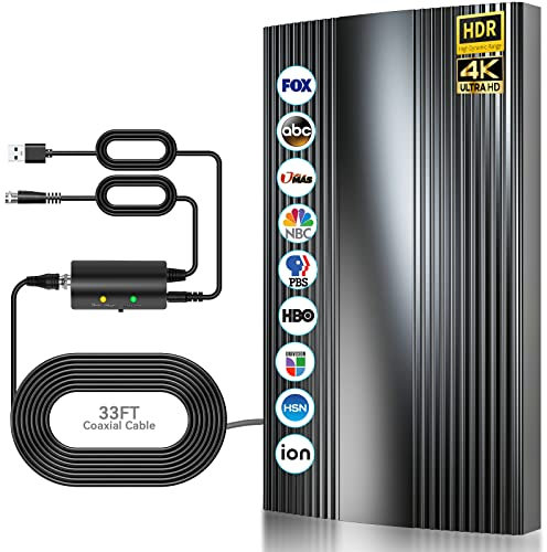Freeview TV Aerial 600+Miles Range, Upgrade Digital Aerial for TV Indoor/Outdoor with Amplifier Signal Booster,High Gain Stronger Reception HDTV Aerial & 36ft Coax Cable,4K 1080P TV Tuner DVB-T TV