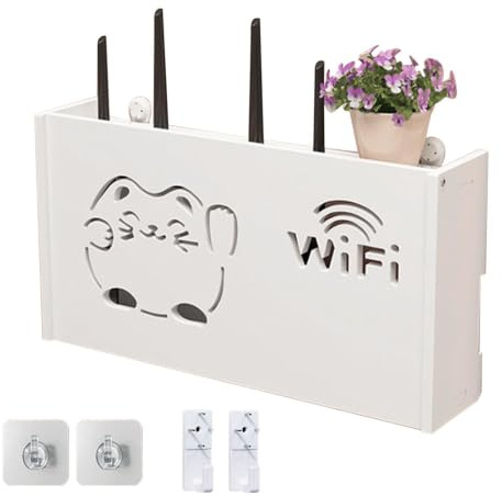 Scatola portaoggetti Wi-Fi da parete - Mensola per router, scatola portaoggetti per router Wi-Fi, ripiani nascosti, rack per router senza foratura per casa, appartamento, dormitorio, router, telecoman