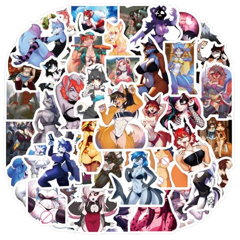 Furry Sticker Pack, süße Anthro Fandom Aufkleber, 60 Stück - Sexy Anime Manga Aufkleber, Comic Girls, Furry Paws, Lingerie, kätzchen, 5-7 cm, Geschenk für Kinder & Jugendliche, Furry Accessoires