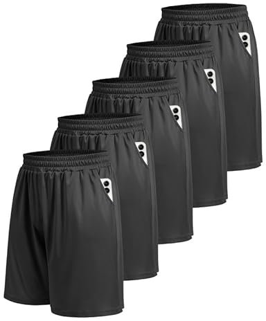 BOOJO 5er Pack Sporthose Herren Kurz Sport Shorts mit Taschen Schnell Trocknend Trainingshose Jogginghose Laufhose für Gym Basketball(Schwarz*5,L)