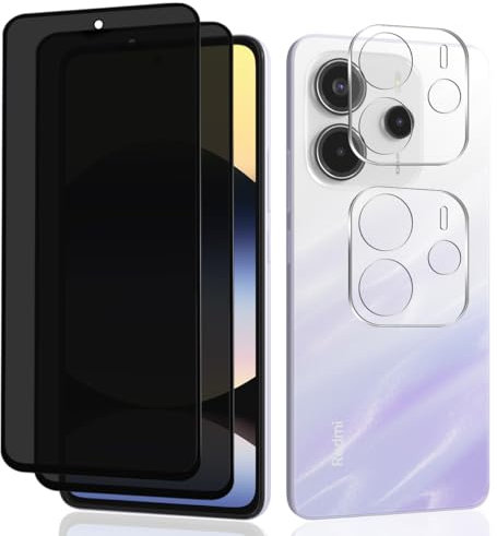 Teenrpov 2+2 Piezas Privacidad Protector de Pantalla para Xiaomi Redmi Note 14 4G, Anti-Espía Cristal Templado + Protector de Lente cámara, 9H Vidrio Templado para Xiaomi Redmi Note 14 4G