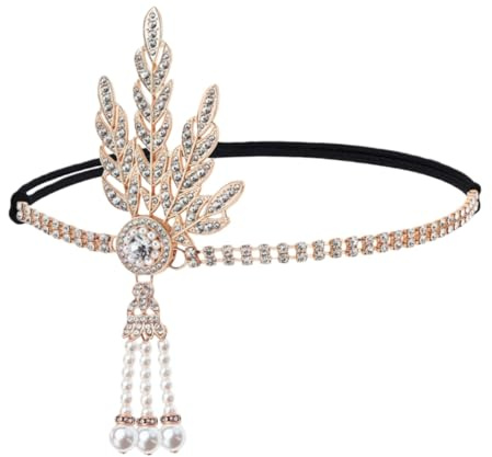 1920s Headband Flapper Headpiece Great Gatsby Accessories Women Gatsby Headband Gold Leaves Headpiece Girls Vintage Themed Party Costume Roaring Fascinator Flapper Girl Hat Pearl Tassel