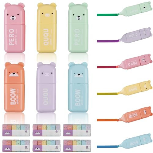 36 Stück Mini Textmarker, Macarons Mini Kinder Textmarker, Bär Textmarker, Lustige Mini Textmarker für Kinder, Highlighter Pen Textmarker Set für Geschenke, Party, Geburtstag, Schule(6 Farben)