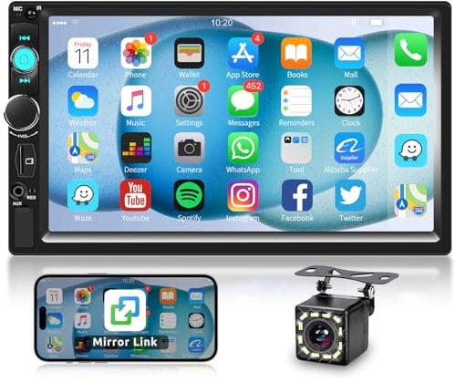 VECHTEL 7inch Car Stereo Double Din Radio Touchscreen with Backup Camera Multimedia Car Audio Support Mirror Link,Bluetooth Call/Music,FM,MP5 Player,USB,Charge,SD Aux Double Din Car Audio Receivers