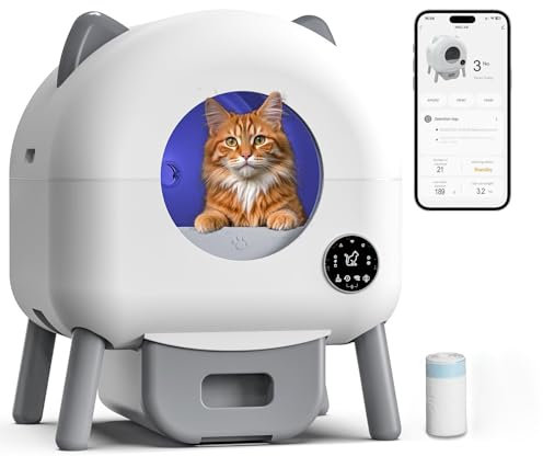 Lettiera Autopulente per Gatti, Automatica per Gatti, Cassetta di Controllo della Sabbia, Controllo App, Avviso di Sicurezza, Isolamento degli Odori