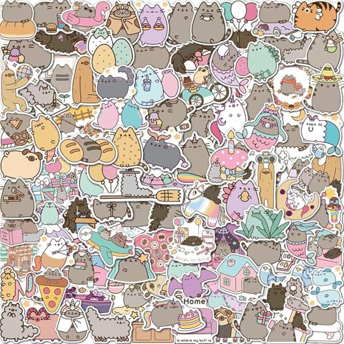 Stickers 100 Pcs, Kawaii Sticker for Adults Teens, Funny Cat Sticker Set Waterproof Vinyl Sticker for Cat Lovers Water Bottle Scrapbook Phone