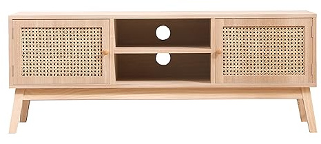 CFDZ CF Furniture Wooden TV Unit TV Cabinet with 2 Doors and Shelf TV Stand Storage Entertainment Multimedia Centres Wood Tone and Pine Legs for Living Room, 120×34×46.5 CM