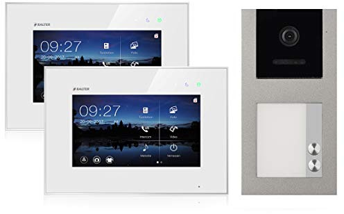 Balter EVO Aufputz SILBER Video Türsprechanlage 2x 7 Monitor für 2 Teilnehmer 2-Draht BUS RFID EVO-AP-KIT-2FAM
