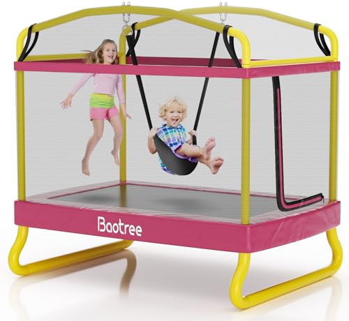 Trampoline rectangulaire de 2,5 m pour Enfants, Trampolines récréatifs approuvés ASTM avec balançoire, Petit Trampoline pour Tout-Petits avec Filet de sécurité, pour l'extérieur et Le Jardin, Cadeaux
