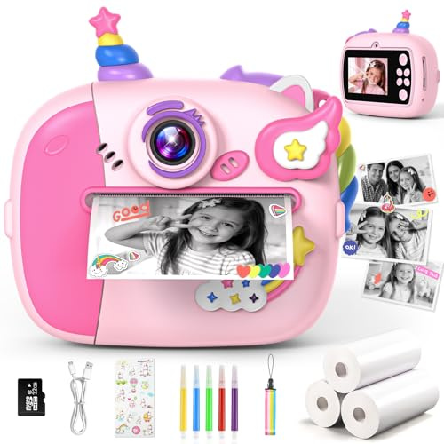 Wootoyz Kids Camera Instant Print, Toys for 3 4 5 6 7 Year Old Girls Gifts Unicorn Gifts for Girls Toys Age 3 4 5 6 Birthday Presents for 3-12 Year Old Girl Digital Camera for Kids Toddler Gifts