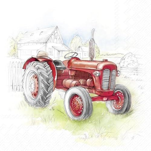 IHR Ideal Home Range Servietten - Motiv : Tractor - Trecker rot Traktor Lunch 33x33 cm - 20 Stück - L1107100