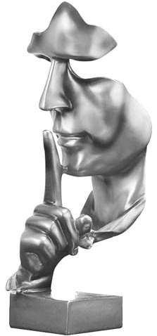 Moaobooh Skulptur Deko，Schweigen ist Gold Statue,Deko Figuren, Home Ornament Kreative Kunstharz Skulptur Ornament Arbeitszimmer Büro Regal Tischdekoration (Silber)