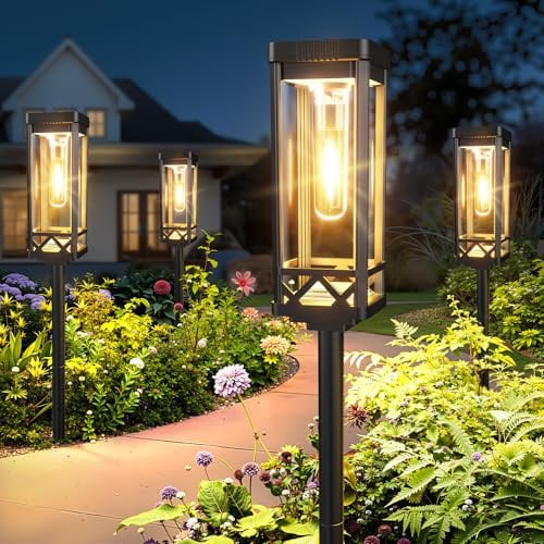 BUCASA Groß Solarlampen für Außen Garten 6 Stück Superhell Solarleuchten | 1000mAh Batterie, 15Std. Beleuchtung, IP65 Wasserdicht, Outdoor Solar Gartenleuchten für Rasen Hof Balkon Gehweg Garten Deko