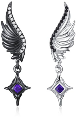 PARYFO Engel Teufel Ohrringe Sterling Silber Schwarz Engel Flügel Ohrstecker mit Lila Zirkon Gothic Jewerly Valentinstag für Frauen Mädchen Geschenk