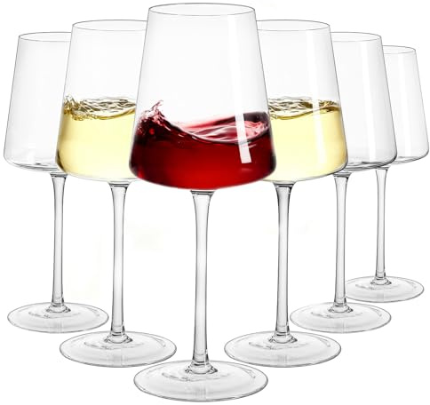 Imourari Red Wine Glasses 6 Set, 400ml, Lead-Free Crystal, Dishwasher Safe | Hand-Blown, Tasting at Home Wedding Party Christmas Daily Use, Square Design, Exquisite Packaging, Gifts for Women