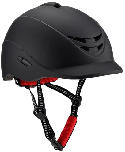 Casque d'équitation pour femme, réglable, noir mat, coque en polycarbonate léger et ventilé, conforme aux normes de sécurité, pour l'équitation et les sports de plein air