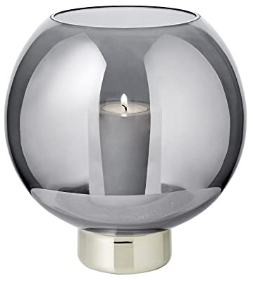 EDZARD Windlicht Jack (H 21 cm, Ø 19,5 cm), Dunkles Kristall, Platinrand | Rauchglas nimmt der Flamme die Härte, das Licht blendet nicht · von Hand geblasen, jedes Stück ein Unikat