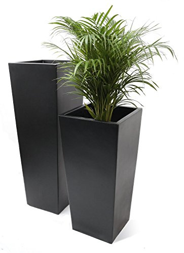 Primrose Matte Black Plant Pot Tall Flared Square Fibreglass Planter Large 90cm x 43cm (35.4in x 16.9in)
