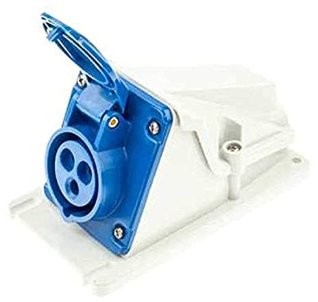 Gewiss GW62477 Low Voltage Screw Wiring 90 Degree Angled Surface-Mounting Socket-Outlet, IP44, 6 Reference, 2P+E Pole, 200V-250V, 16 A, 50 Hz/60 Hz, Blue