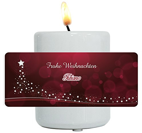 Eurofoto Teelichthalter mit Namen Tiziano und besinnlichem Weihnachtsmotiv mit Weihnachtsbaum aus Sternen