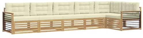 vidaXL Outdoor-Sofagarnitur mit Kissen 6 pcs Weiß und Creme Polyester, Patio-Sofa, langlebige Gartensitzmöbel, modernes Lounge-Set für Komfort im Freien