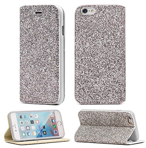 Apple iPhone 6 and iPhone 6S Glitter Bridal Bridesmaid Designer Premium Slim Wallet Case Party Accessory by Gorilla Tech with Card Slot, Stand, Double Magnet Mechanism cover -Color: Silver