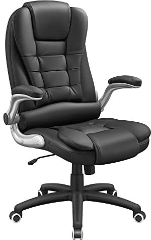 SONGMICS Office Swivel Chair with 76 cm High Back Large Seat and Flip-Up Armrest Computer Desk Executive Chair PU OBG51BUK