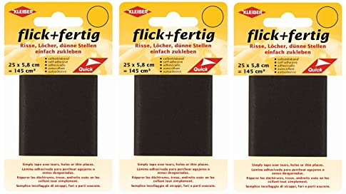 Flick + Fertig 3 Stück Kleiber je 145 Quadratzentimeter Klebe-Flicken Selbstklebendes Reparaturband aus Nylon (Schwarz)